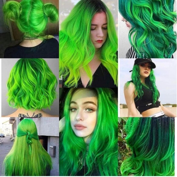 Vibrant Green 17 In Curly Hair Extensions 12 Pieces NWT - Picture 6 of 6